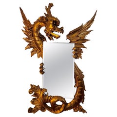 Brutalist Mid Century Modern Ornate Dragon Wall Mirror