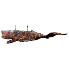 Large One-of-a-Kind Hand Carved Mahogany Whale Chandelier