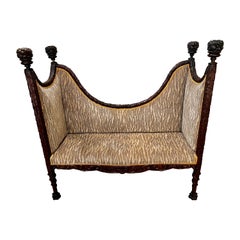 Ornately Carved Mahogany High Back Settee with Donghia Fabric