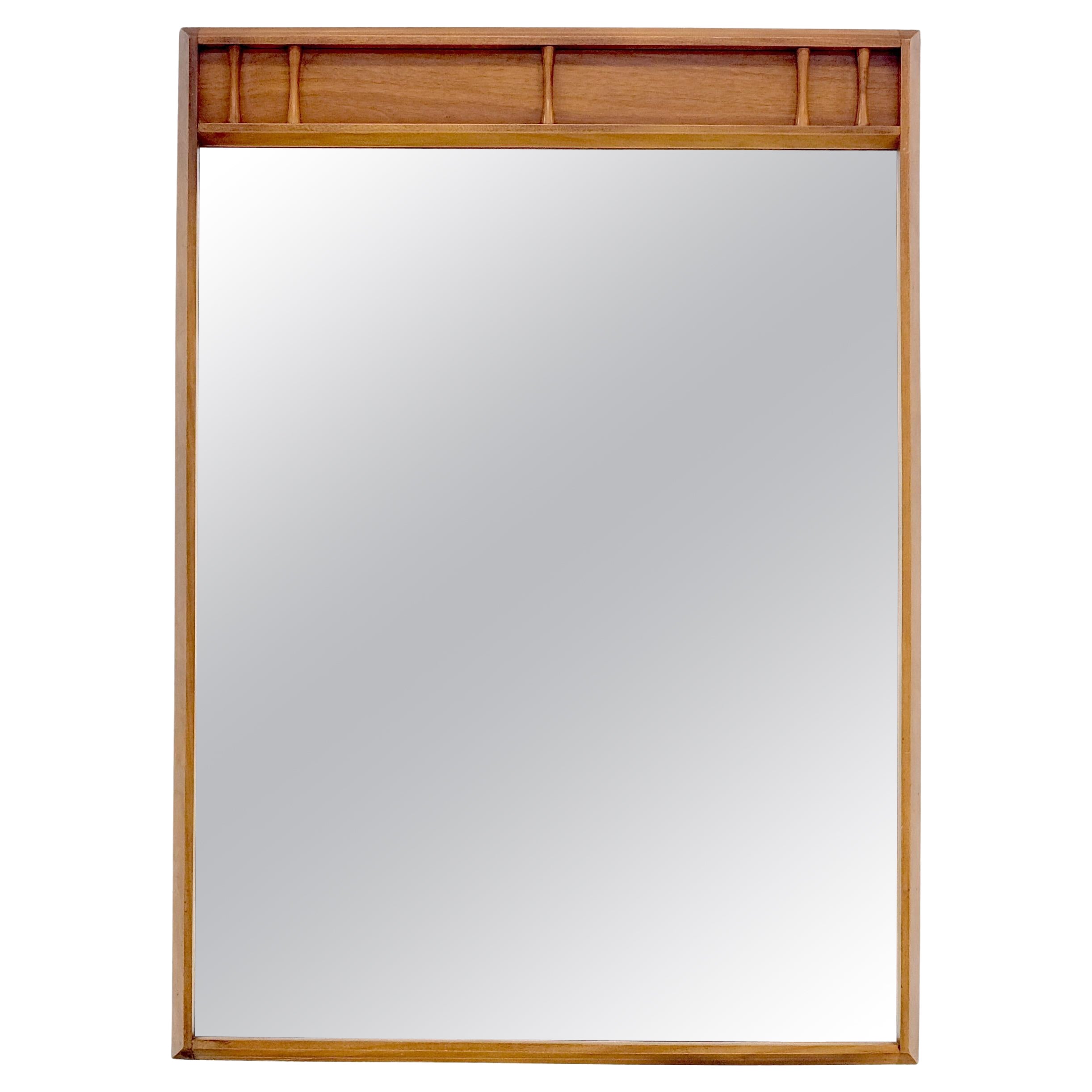 ¡Espejo de pared rectangular de madera de nogal claro moderno de mediados de siglo americano MINT!