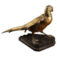 Exquisite Fasanenskulptur aus vergoldeter Bronze von Jules Moigniez, 16"H