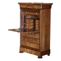 19th Century French Louis Philippe Carved Walnut Secretary Cabinet