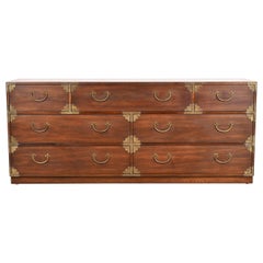 Thomasville Mid-Century Hollywood Regency Campaign Walnut Dresser or Credenza