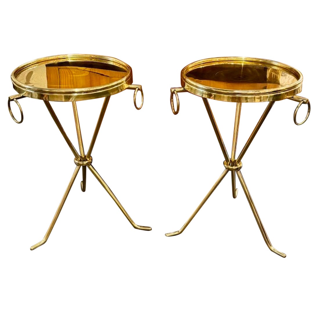 Pair of Modern Brass Drink Tables after Jean Michael Frank For Sale