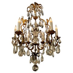 Vintage French Bagues Tole and Crystal Chandelier