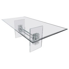 Large 7' Long 3/4" glass Top Thick Lucite Base Dining Conference Table
