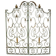 Pair of Antique French Green Wrought Iron Gates, Circa 1900