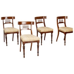 Set of 4 Biedermeier Side Chairs with Upholstered Seats and Ebonised Wood Detail