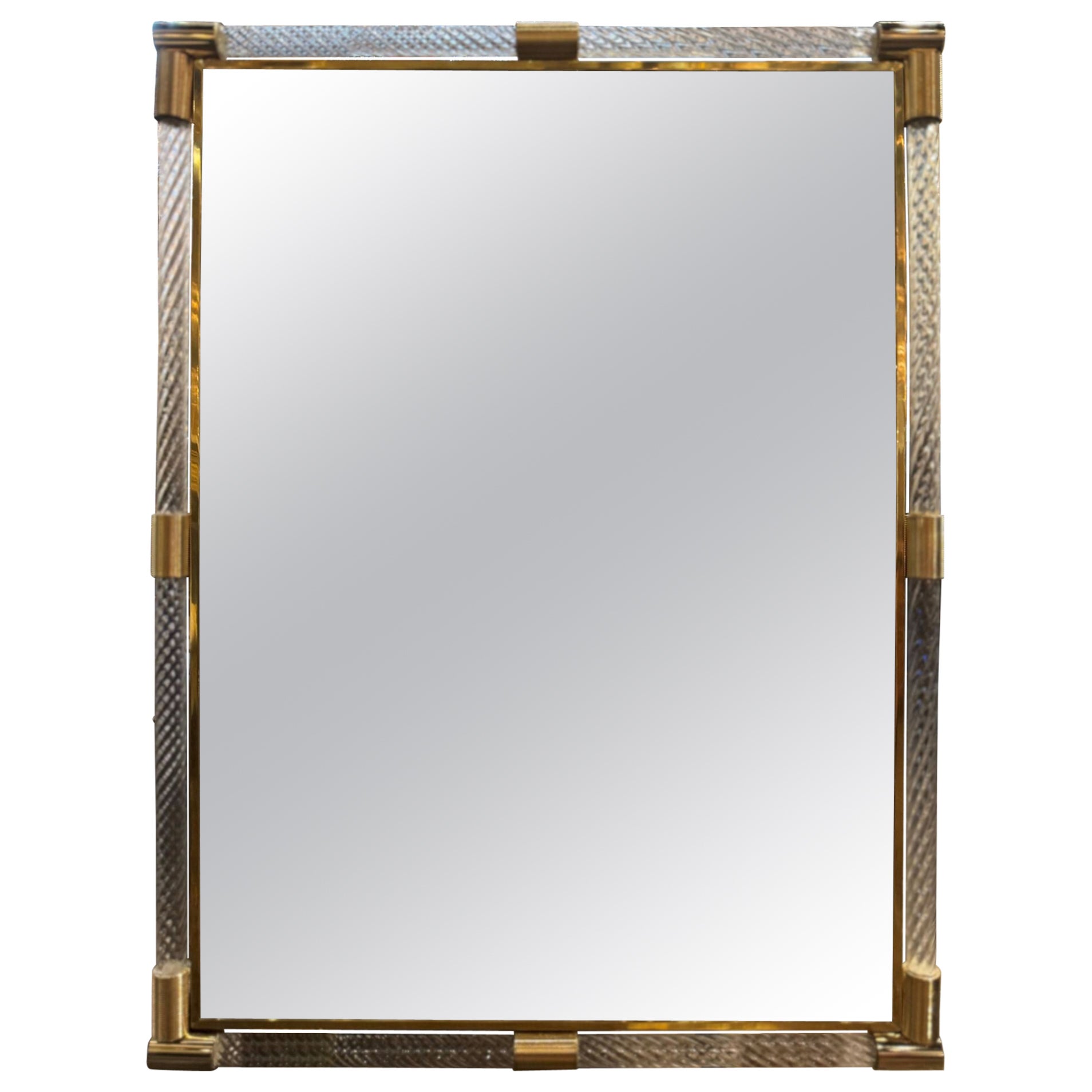 Modern Murano Twist Glass and Brass Mirror