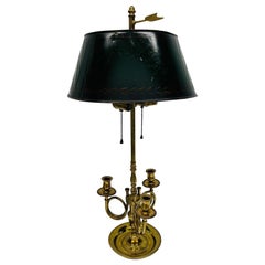 Antique French Louis XVI Style Brass & Green Tole Bouillotte Table Lamp