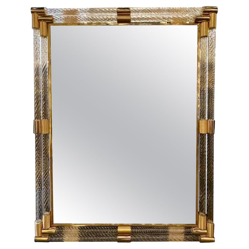 Modern Murano Double Twist Glass Rod and Brass Mirror