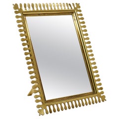 Vereinigte Werkstätten Mid-Century Brass Vanity Table Wall Mirror, Germany, 1970
