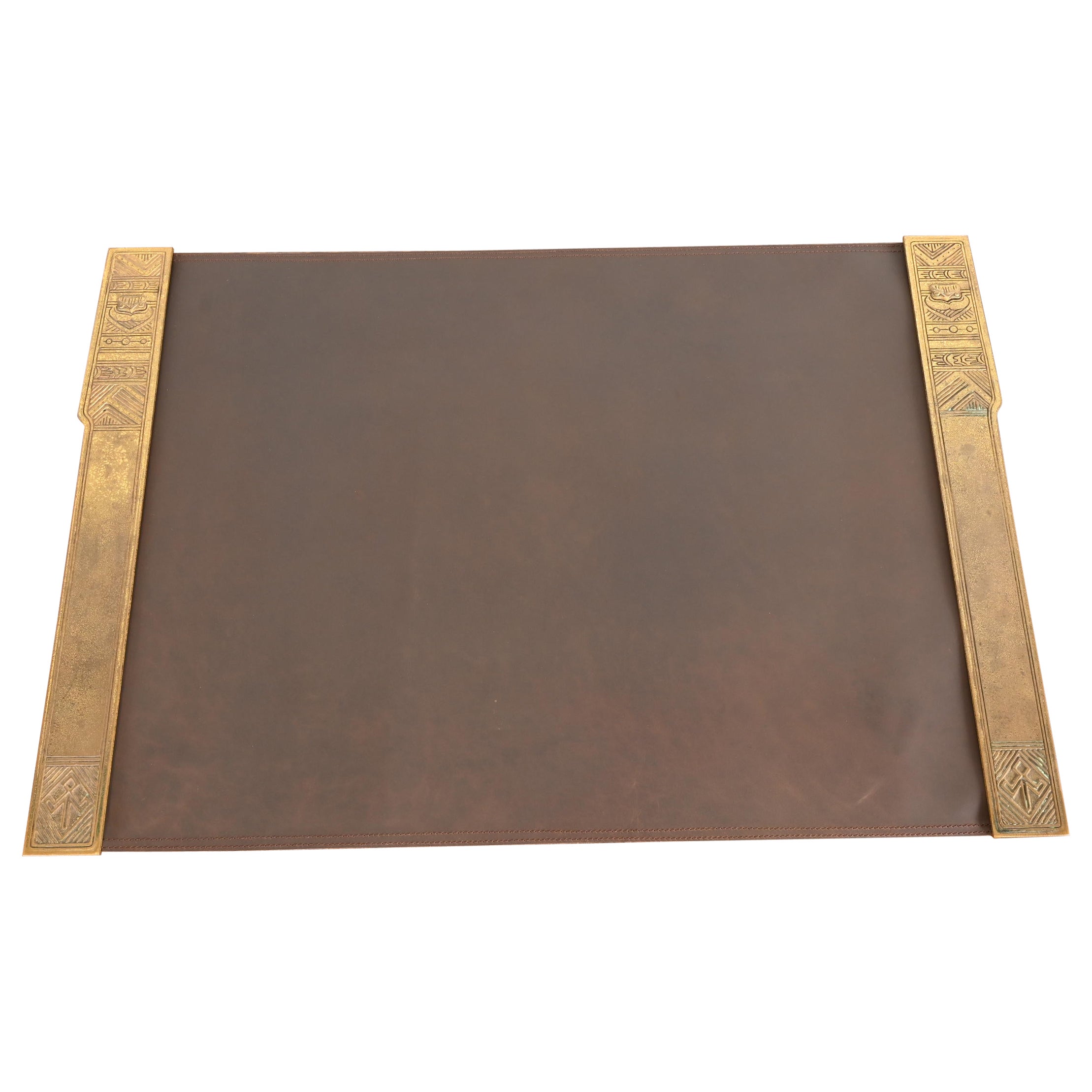 Tiffany Studios New York American Indian Bronze Blotter Ends & Leather Desk Pad