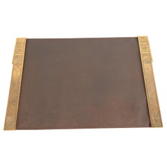 Tiffany Studios New York American Indian Bronze Blotter Ends & Leather Desk Pad