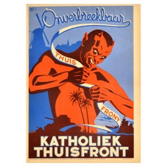 Poster originale di propaganda di guerra d'epoca Onverbreekbaar Katholiek Thuisfront WWII