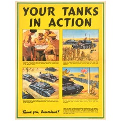 Original Vintage World War Two Poster Your Tanks In Action WWII Basutoland