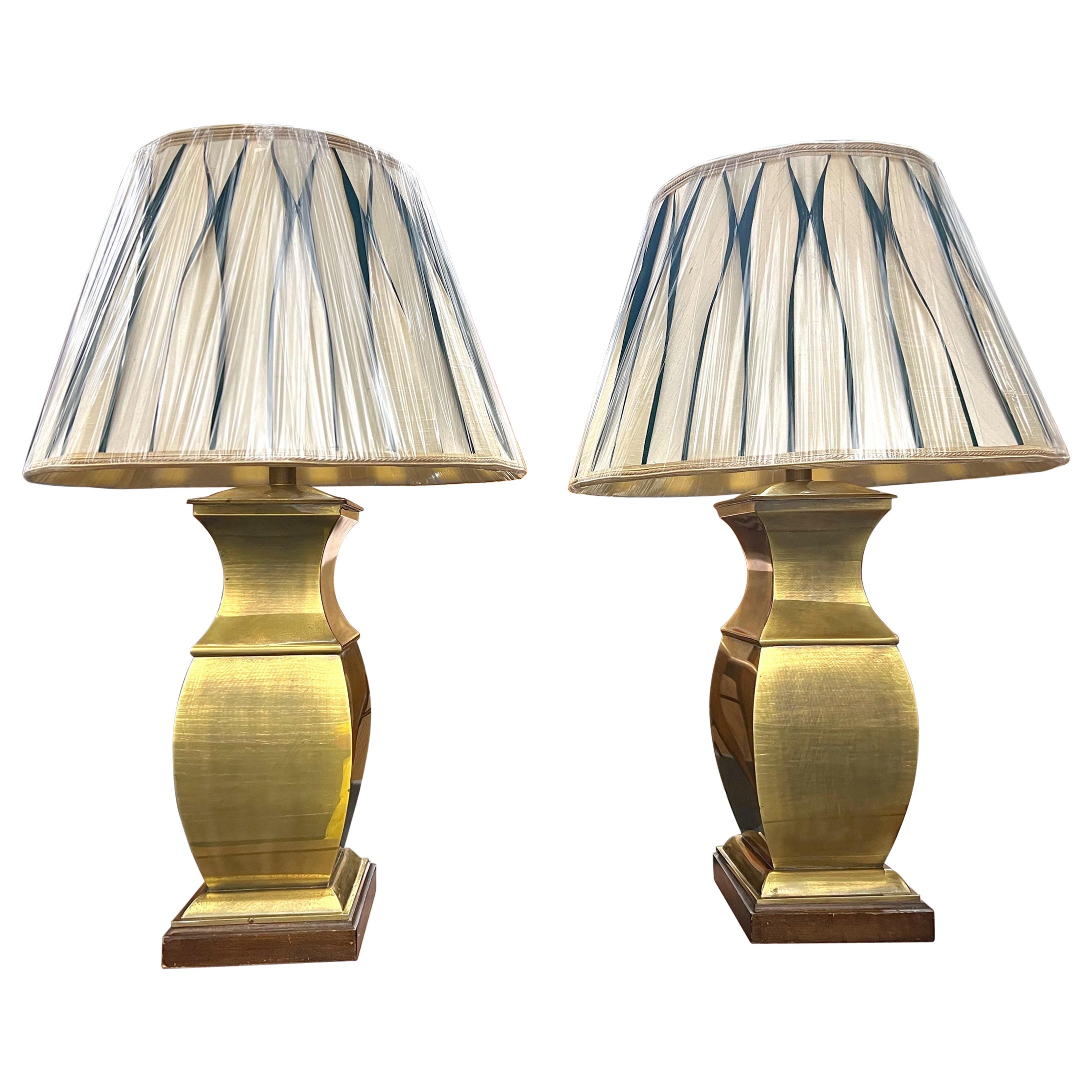 A pair of Brass Asian Lamps With Redux Sham Beux Shades