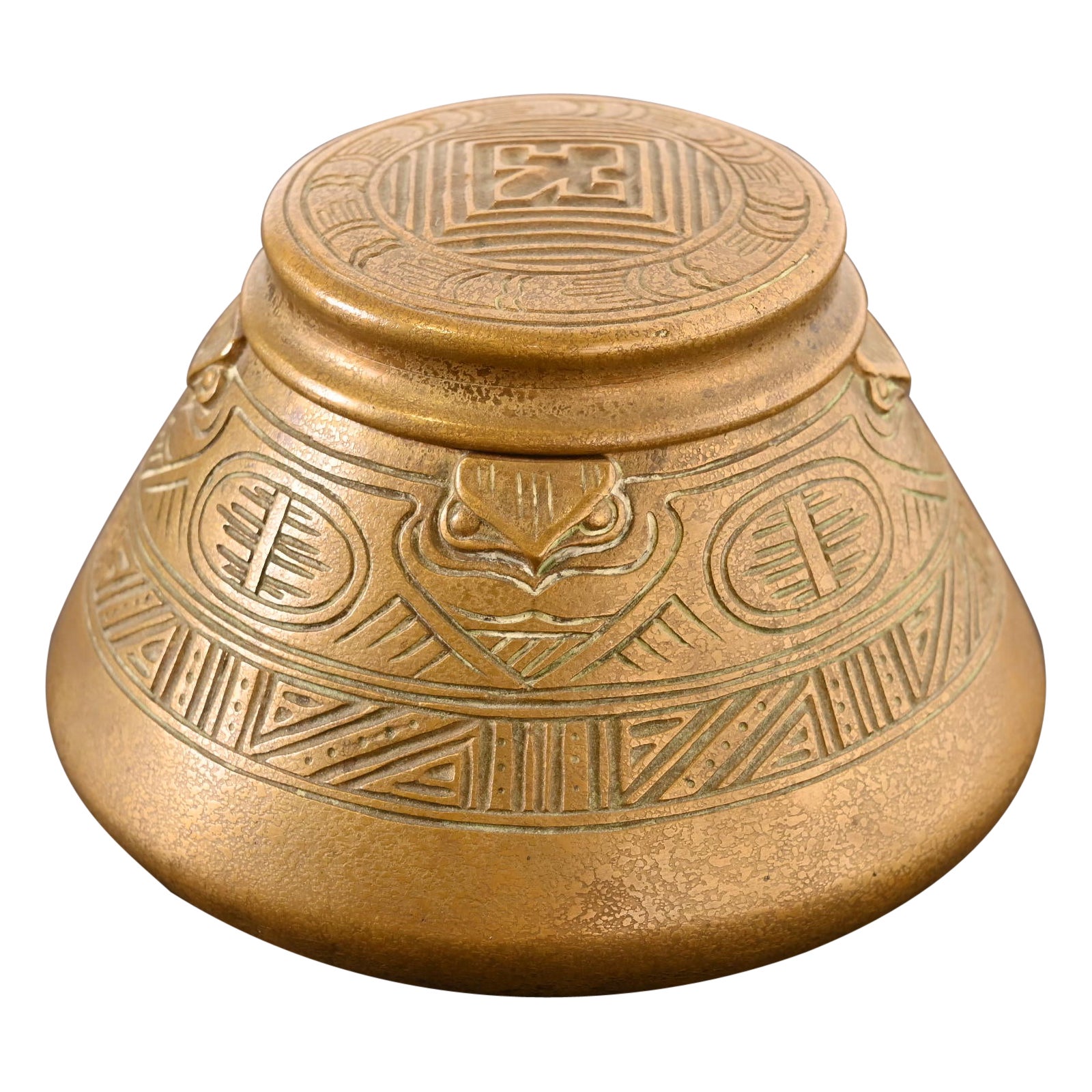 Tiffany Studios New York American Indian Bronze Doré Inkwell