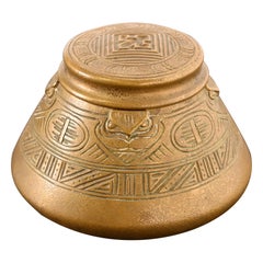 Tiffany Studios New York American Indian Bronze Doré Inkwell