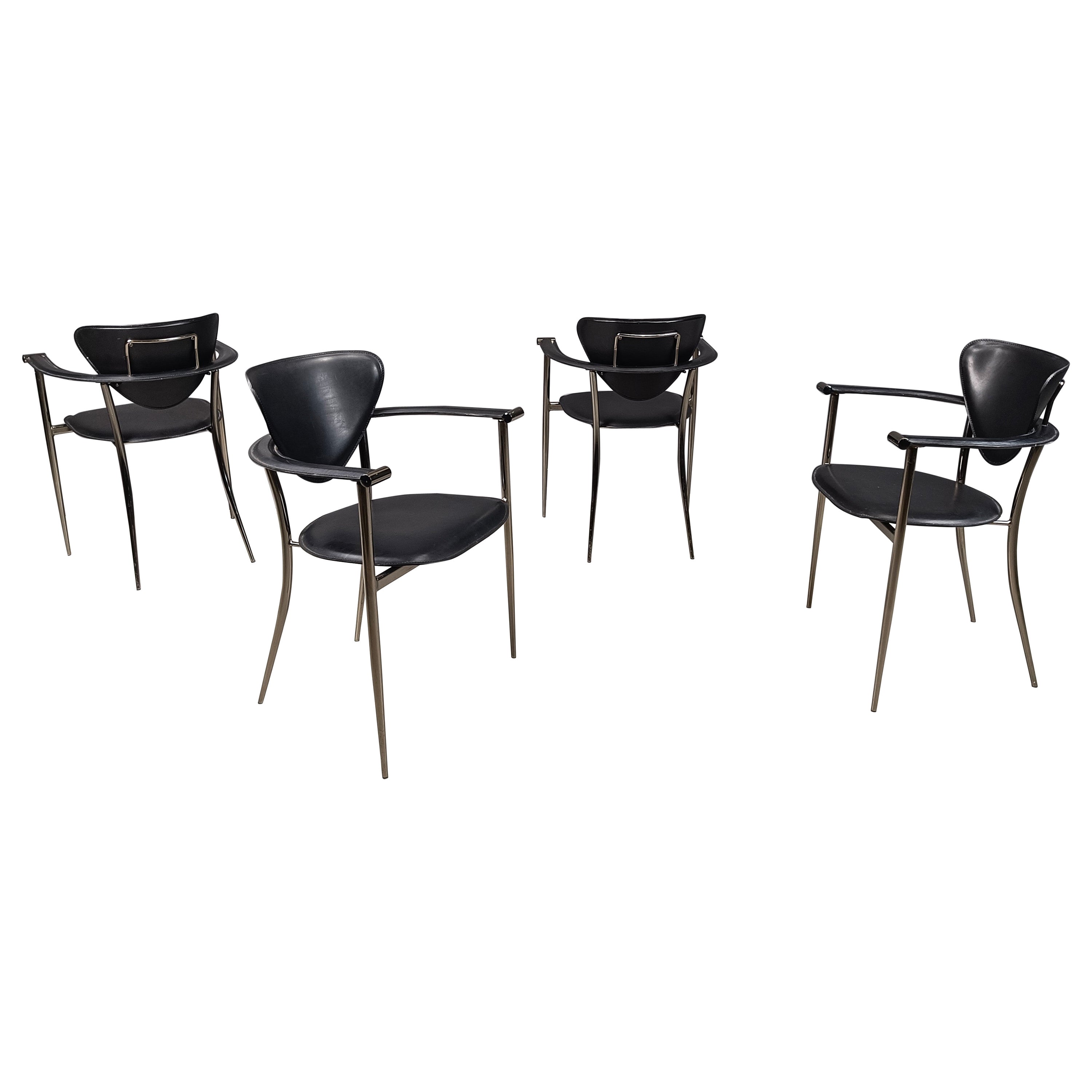 Vintage black leather armchairs by Arrben Italy, 1980s - set of 4