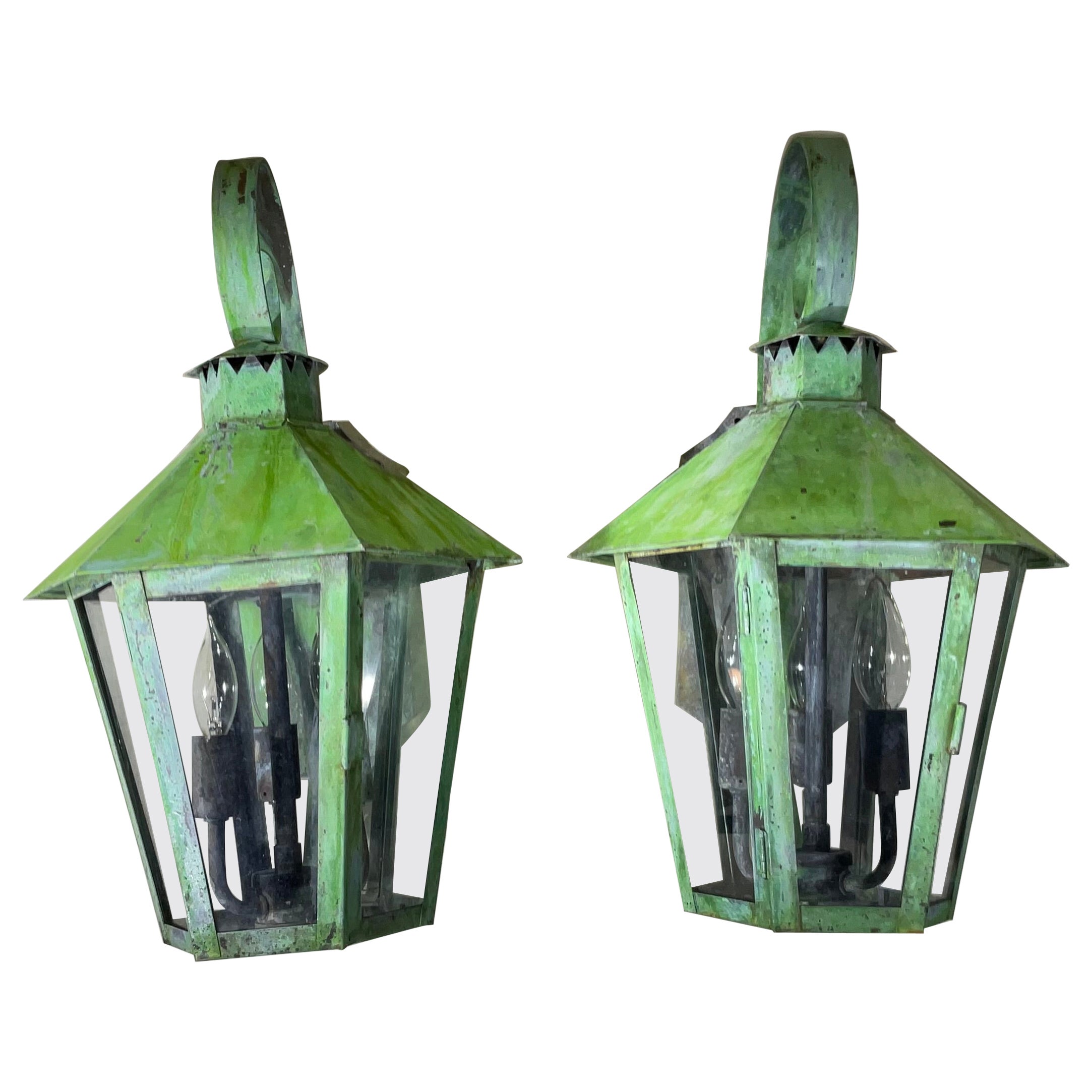 Pair of Vintage Solid Brass Wall Lantern