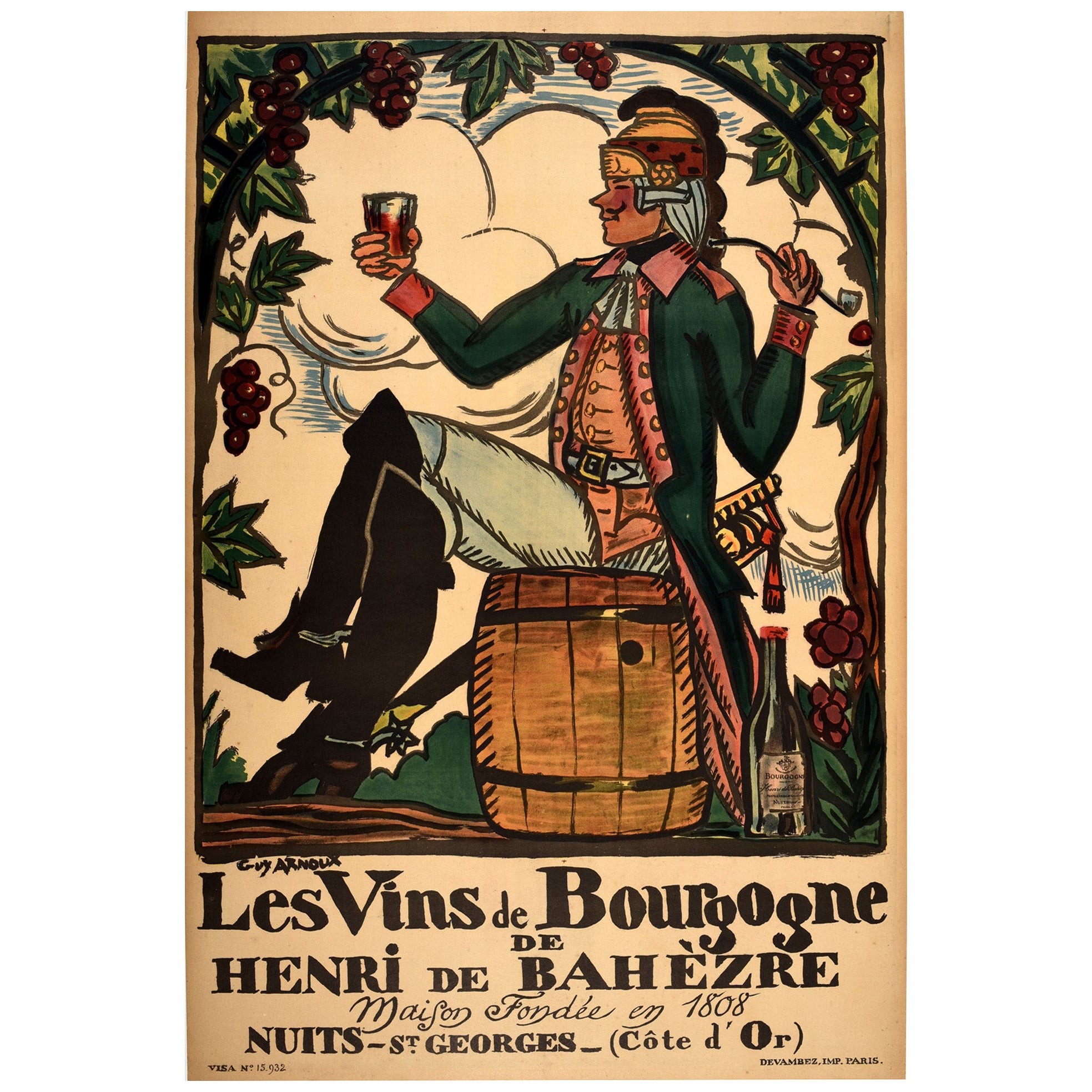 Original Antique Advertising Poster Burgundy Wines Henri De Bahezre France