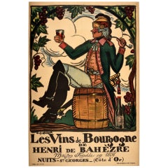 Original Antique Advertising Poster Burgundy Wines Henri De Bahezre France