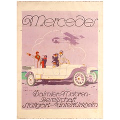 Cartel publicitario original antiguo Mercedes Daimler Motor Car Ludwig Hohlwein