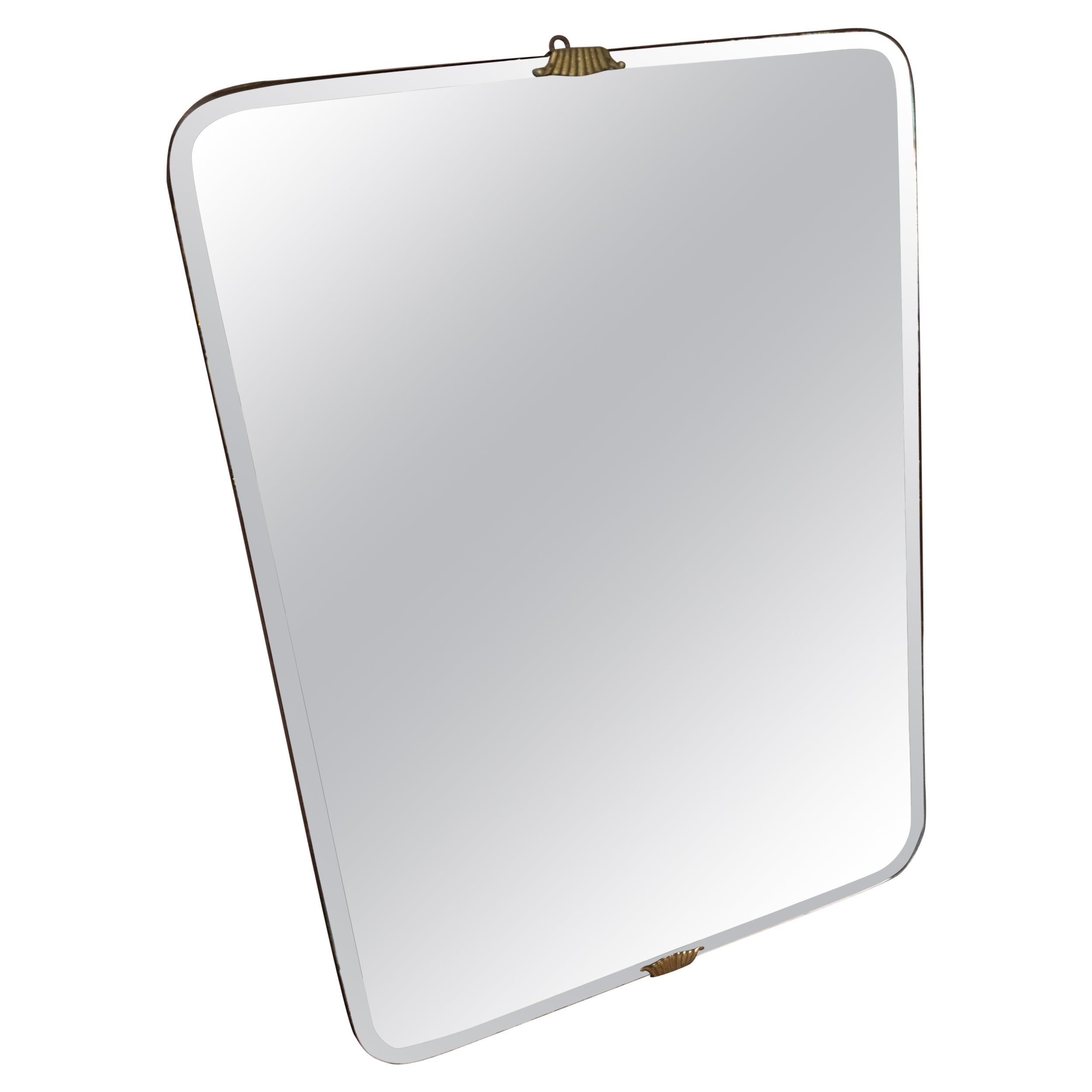 1940s Gio Ponti Style Art Deco Brass and Glass Italian Wall Mirror