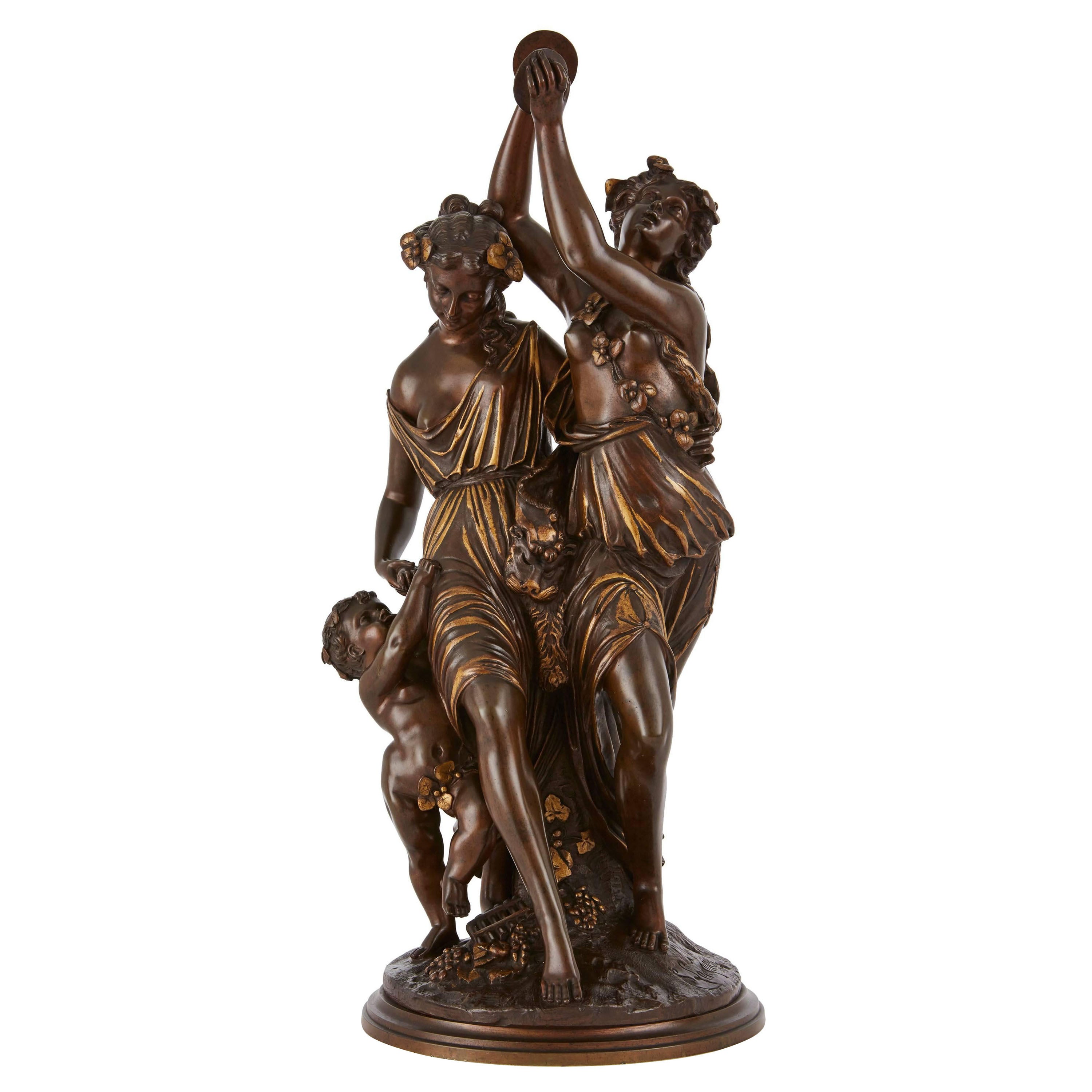 Gilt and Patinated Bronze Group Dancers by S. Loveque For Sale