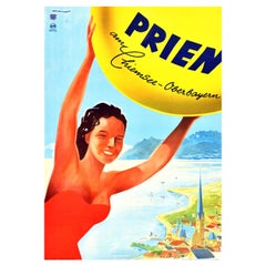 Poster di viaggio originale d'epoca Prien Am Chiemsee Spa Oberbayern Bavaria, Germania