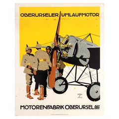 Cartel Publicitario Antiguo Original Oberursel propeller Motors Ludwig Hohlwein