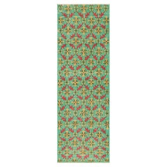 Vintage Zeki Müren Läufer in Türkis mit floralem Muster, von Rug & Kilim