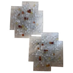 Pair of large hammered glass wall sconces Albano Poli for Poliarte 1970s.