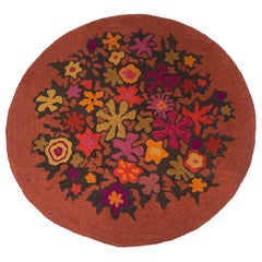 Handmade Fun & Whimsical Round Punch or Hook Rug from Denmark 1960s
