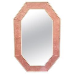 Modern Octagonal Pink Murano Glass Mirror in a Wood Frame