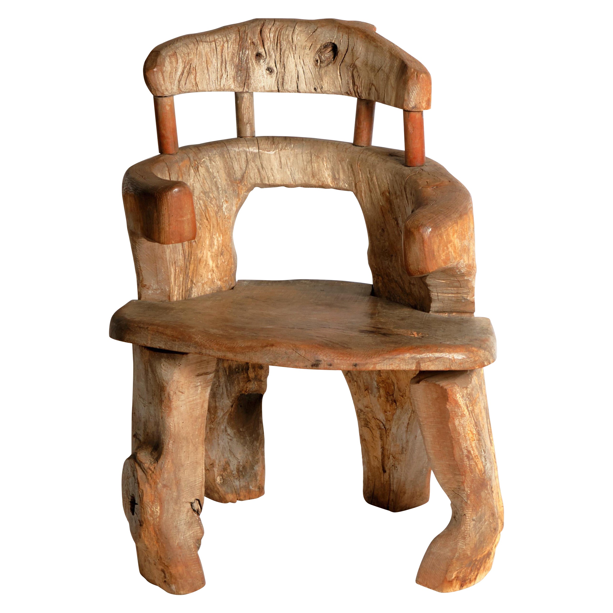 20th Century European, Wooden 'dugout' chair