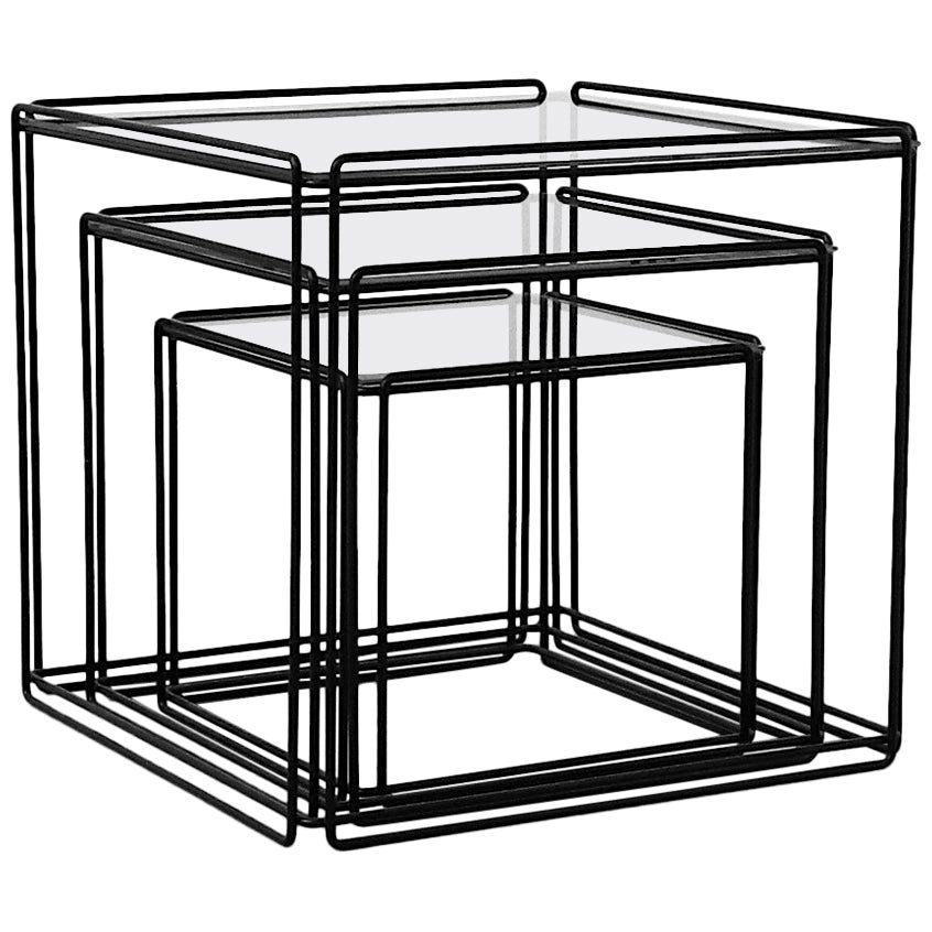 Set of Three Max Sauze 'Isocele' Black Framed Nesting Tables for Atrow
