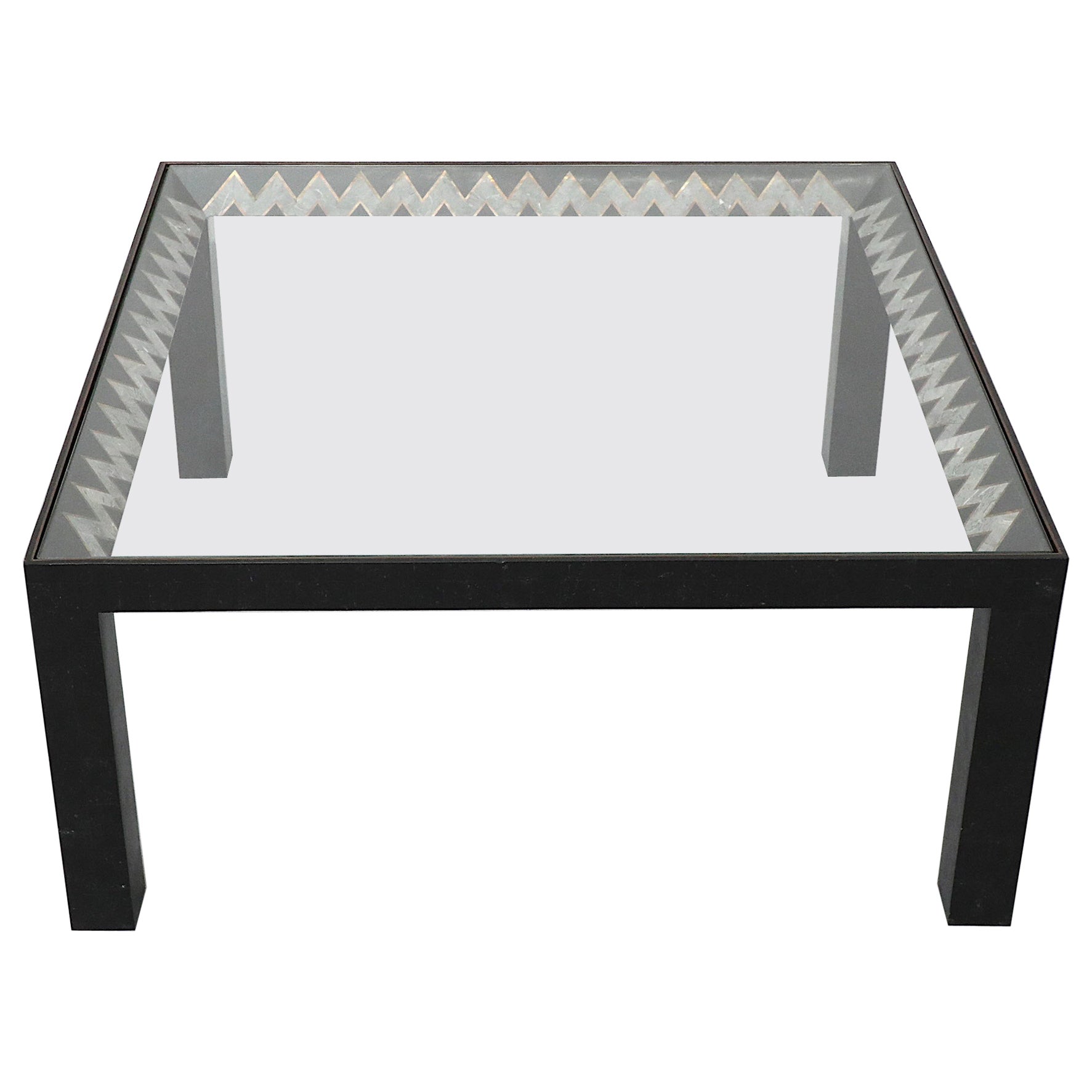 Tavolino in marmo tessellato di Maitland Smith con piano in vetro, 1970 in vendita
