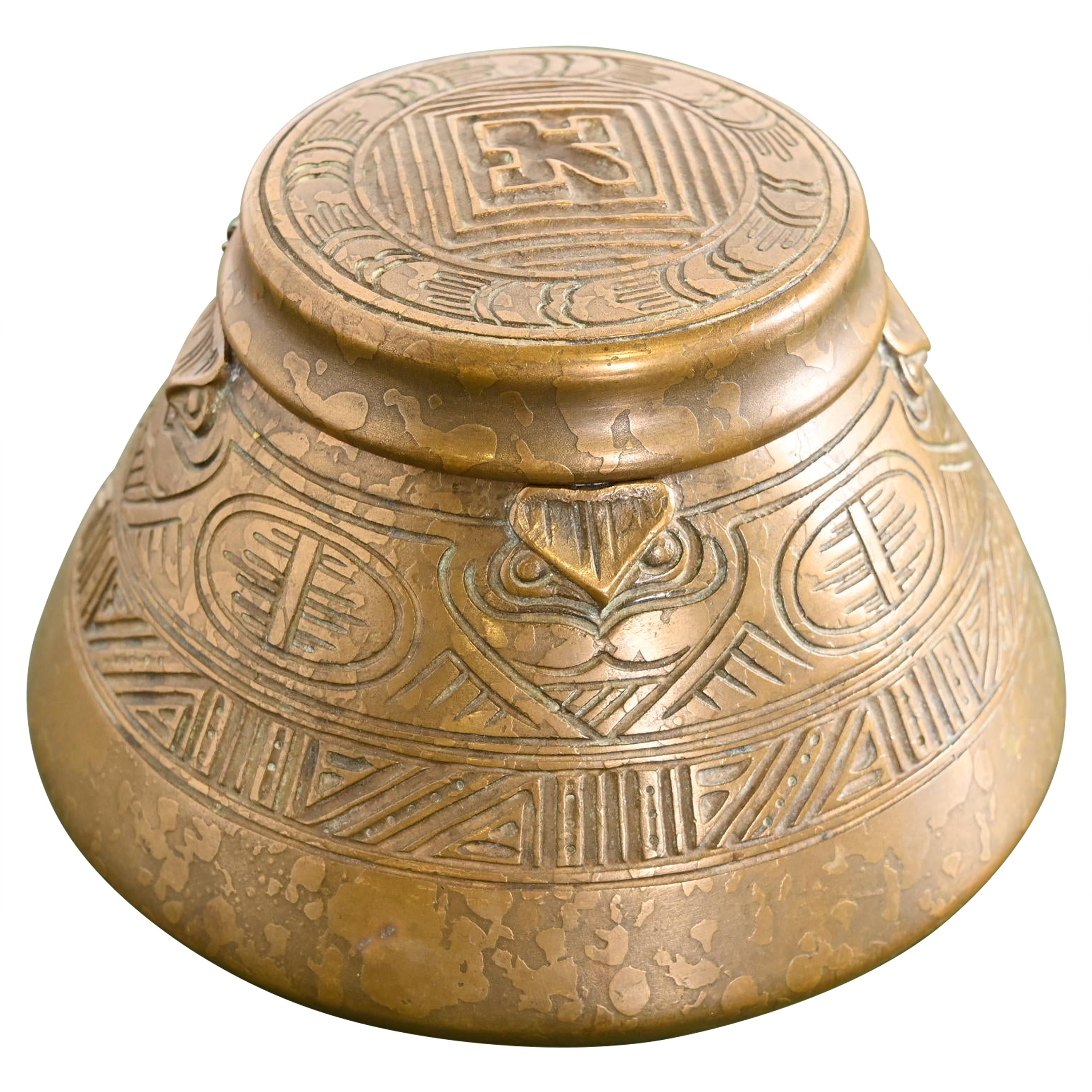 Tiffany Studios New York American Indian Bronze Doré Inkwell