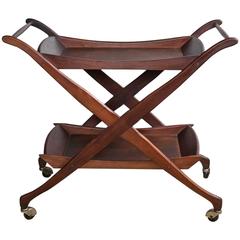 "Let the Good Times Roll" Mad Men Walnut Rolling X-Form Bar Cart/Cesare Lacca