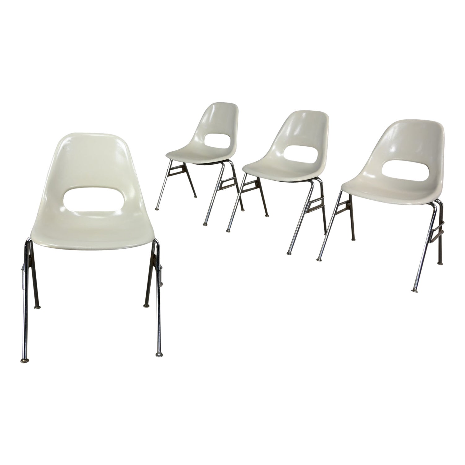 1960-70’s MCM Krueger International White Fiberglass & Chrome Stacking Chairs 4