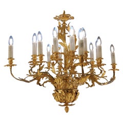 Antique Excellent french rococo rock crystal gilt bronze chandelier