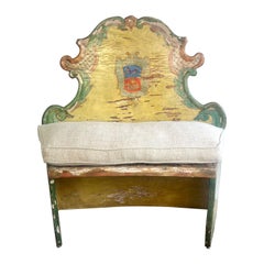 19th-century Venetian Painted Bench w/ Down Cushion