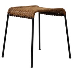 Dirk van Sleidregt Rattan Foot Stool with Black Enameled Legs