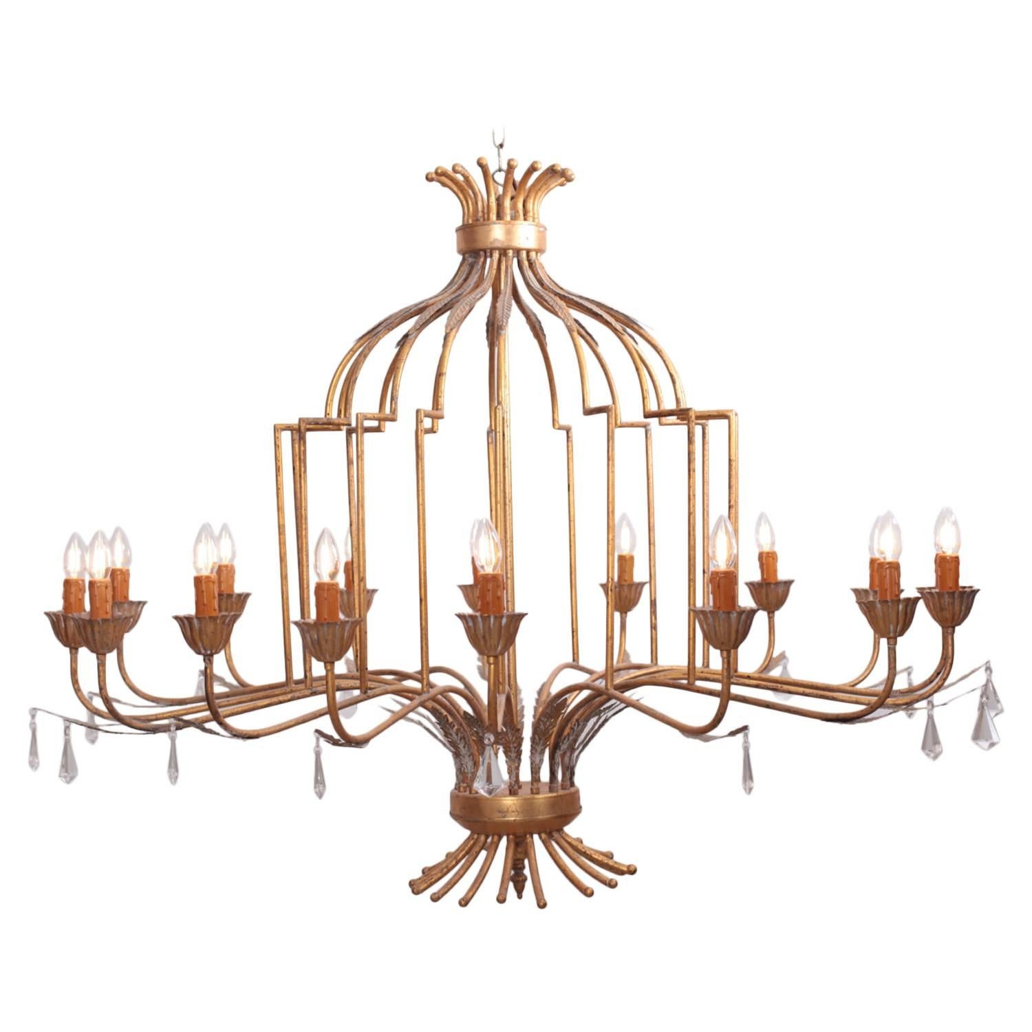 Extraordinary Huge Gilted Metal Chandelier from a Villa in France For Sale