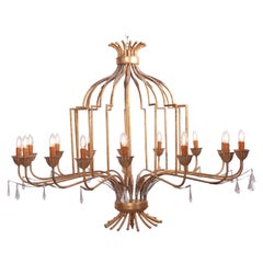 Vintage Extraordinary Huge Gilted Metal Chandelier from a Villa in France