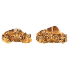 Pair of 18th Century Italian Gilded and Hand-Carved Fragments on Hematoid Quartz