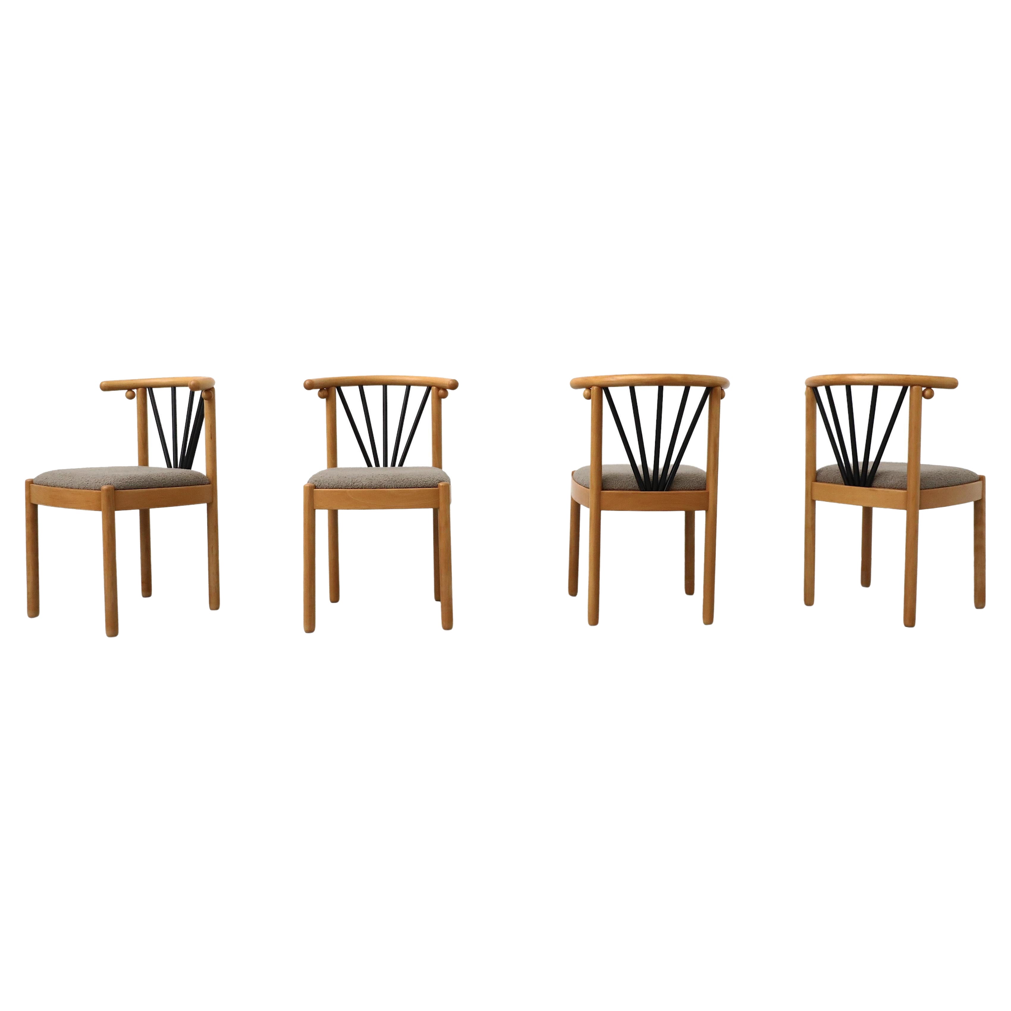 Set di quattro sedie da pranzo con schienale curvo in legno Memphis con sedute grigio caldo
