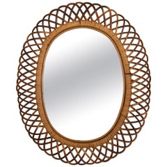 Italian Oval Rattan Mirror by Franco Albini